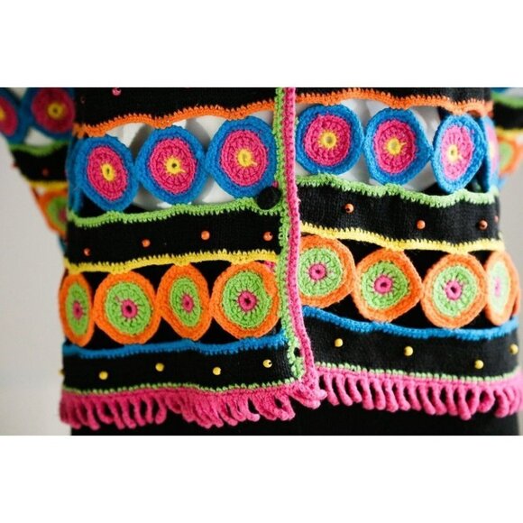 Vintage The Last Best Place Crochet Granny Squares Detail Wool Cotton Cardigan S - Picture 3 of 9